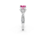 White gold Princess Cut Pink Sapphire Halo Twist Band Solitaire Prong Setting Ring_26