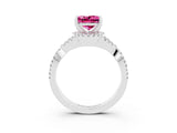 White gold Princess Cut Pink Sapphire Halo Twist Band Solitaire Prong Setting Ring_27