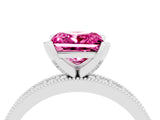 White gold Princess Cut Pink Sapphire Milgrain Pavé Engagement Ring with Four-Prong Setting_40