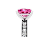 White gold Princess Cut Pink Sapphire Milgrain Pavé Engagement Ring with Four-Prong Setting_41