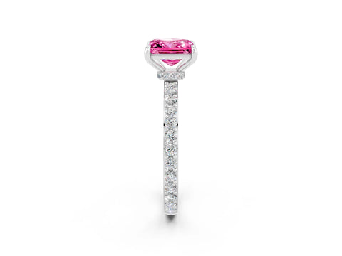 White gold Princess Cut Pink Sapphire Pavé Engagement Ring with Round  Accents and Prong Setting_50