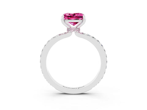 White gold Princess Cut Pink Sapphire Pavé Engagement Ring with Round  Accents and Prong Setting_51