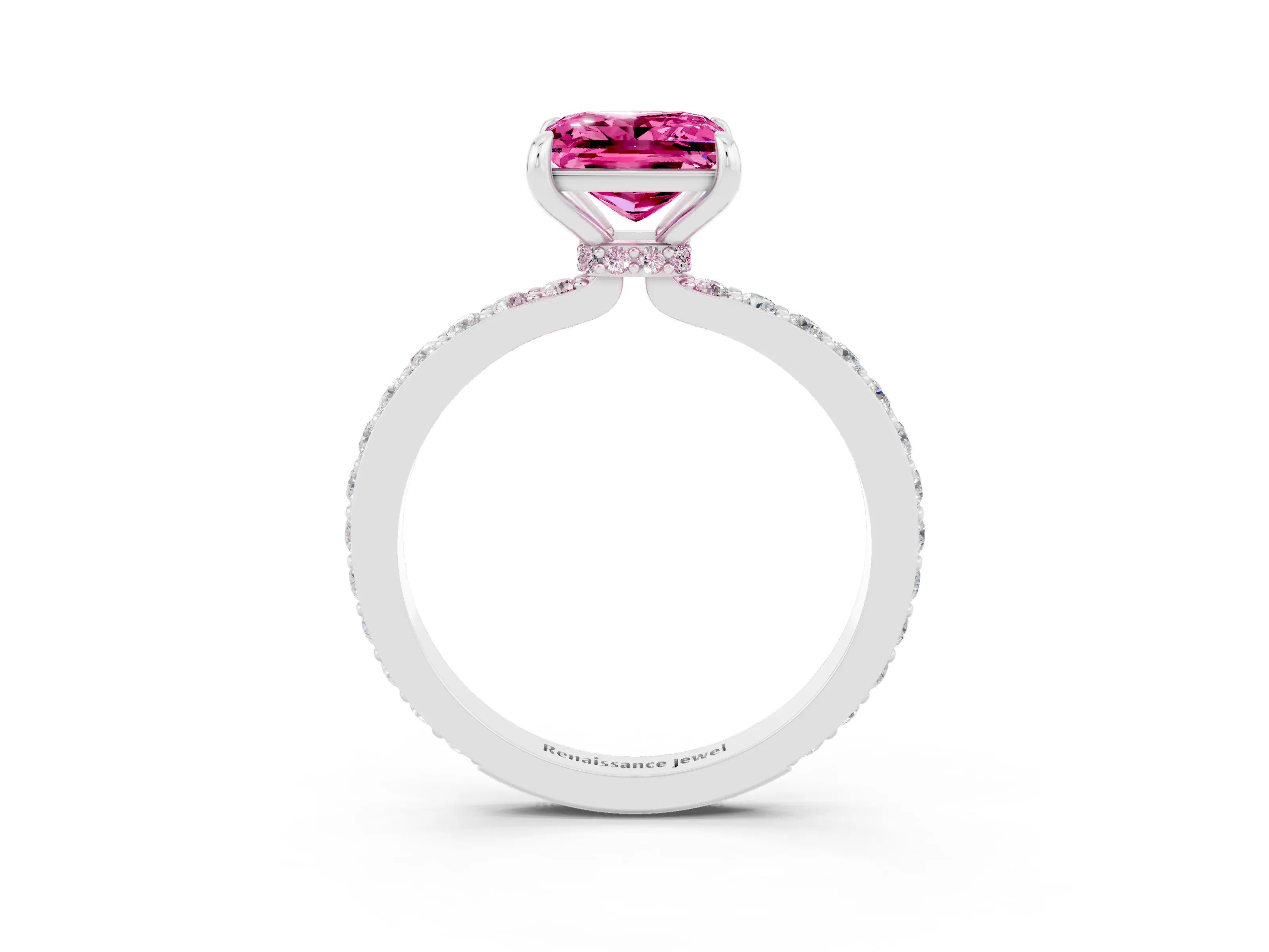 White gold Princess Cut Pink Sapphire Pavé Engagement Ring with Round  Accents and Prong Setting_51