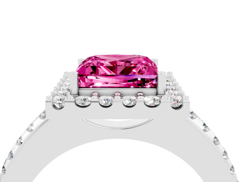 White gold Princess Cut Pink Sapphire Pavé Halo Ring with Four-Prong Setting_16