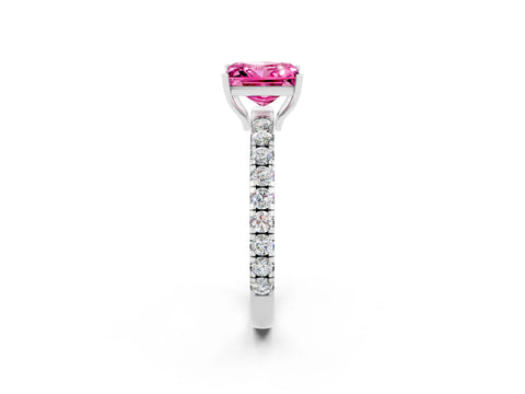 White gold Princess Cut Pink Sapphire Pavé Solitaire Engagement Ring with Four-Prong Setting_14