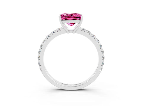 White gold Princess Cut Pink Sapphire Pavé Solitaire Engagement Ring with Four-Prong Setting_15