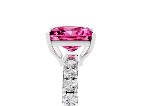 White gold Princess Cut Pink Sapphire Pavé Solitaire Engagement Ring with Four-Prong Setting_17