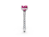 White gold Princess Cut Pink Sapphire Pavé Solitaire Ring with Round Band and Prong Setting_14