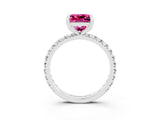 White gold Princess Cut Pink Sapphire Pavé Solitaire Ring with Round Band and Prong Setting_15