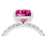 White gold Princess Cut Pink Sapphire Pavé Solitaire Ring with Round Band and Prong Setting_16