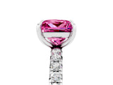 White gold Princess Cut Pink Sapphire Pavé Solitaire Ring with Round Band and Prong Setting_17