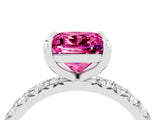 White gold Princess Cut Pink Sapphire Pavé Solitaire Ring with Round Band and Prong Setting_40