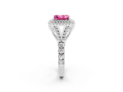 White gold Princess Cut Pink Sapphire Pavé Split Shank Double Halo Engagement Ring_2