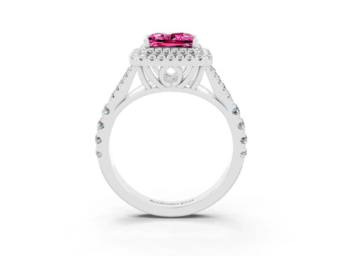 White gold Princess Cut Pink Sapphire Pavé Split Shank Double Halo Engagement Ring_3
