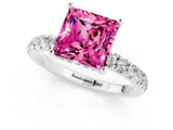 White gold Princess Cut Pink Sapphire Pave Band Solitaire Ring with Four-Prong Setting_13