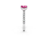 White gold Princess Cut Pink Sapphire Pave Band Solitaire Ring with Four-Prong Setting_14