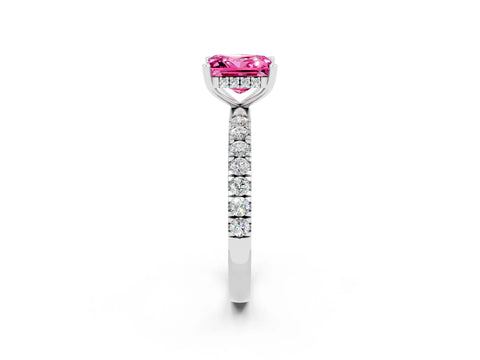 White gold Princess Cut Pink Sapphire Pave Band Solitaire Ring with Four-Prong Setting_14