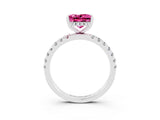 White gold Princess Cut Pink Sapphire Pave Band Solitaire Ring with Four-Prong Setting_15