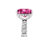 White gold Princess Cut Pink Sapphire Pave Band Solitaire Ring with Four-Prong Setting_17