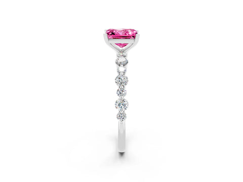 White gold Princess Cut Pink Sapphire Prong Set Engagement Ring with Pavé Band_14