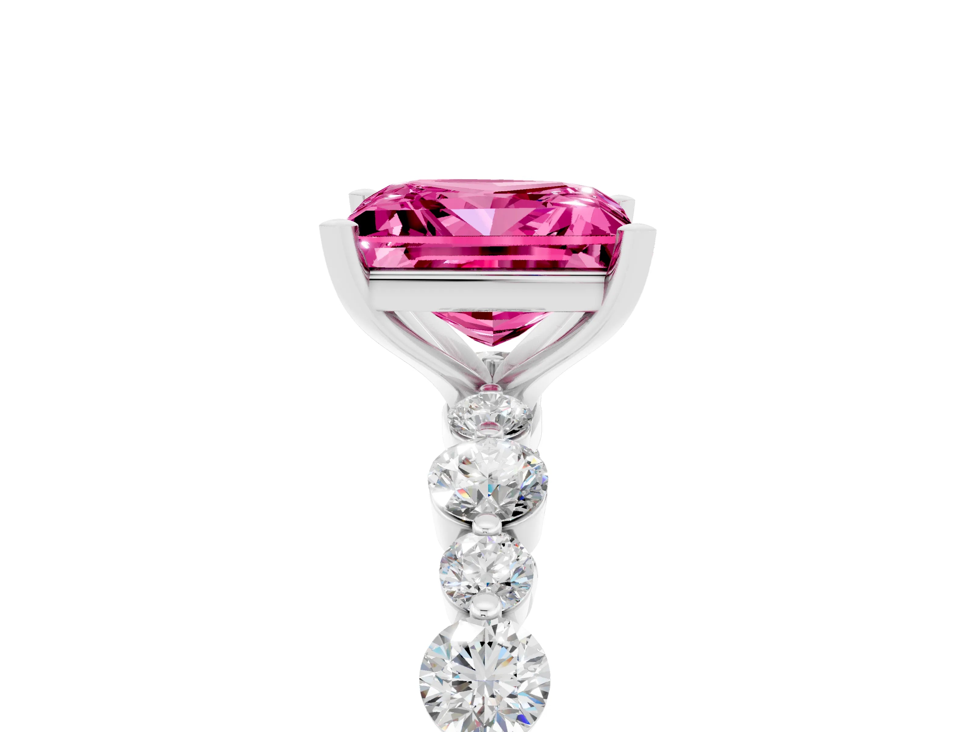 White gold Princess Cut Pink Sapphire Prong Set Engagement Ring with Pavé Band_17