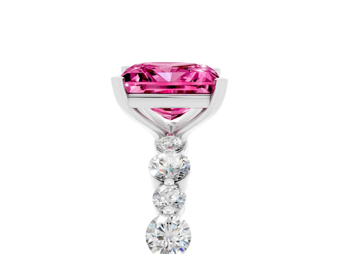 White gold Princess Cut Pink Sapphire Prong Set Engagement Ring with Pavé Band_17