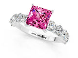 White gold Princess Cut Pink Sapphire Prong Setting with Side Stones on a Pave Band_25