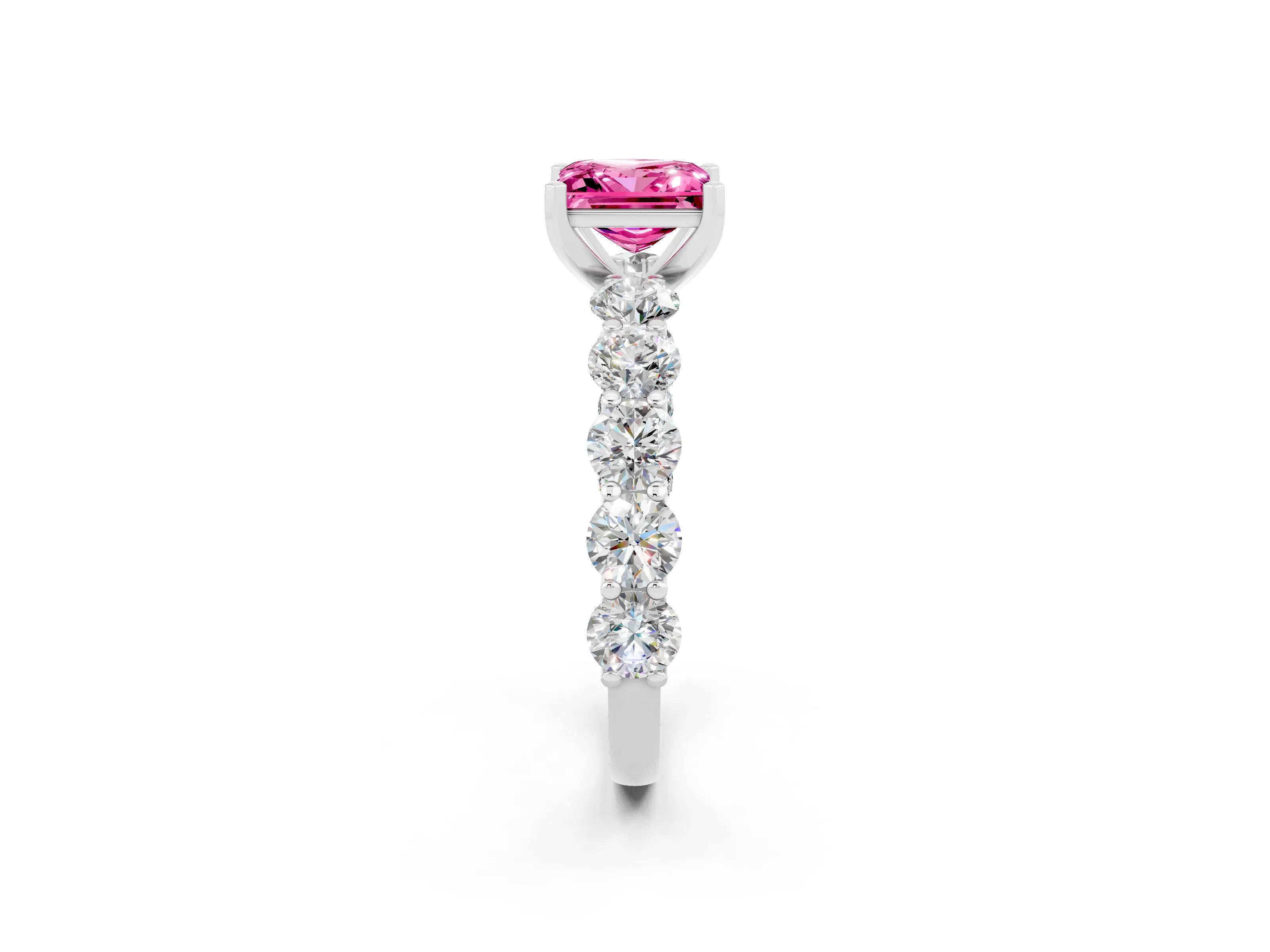 White gold Princess Cut Pink Sapphire Prong Setting with Side Stones on a Pave Band_26