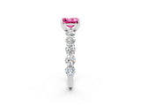 White gold Princess Cut Pink Sapphire Prong Setting with Side Stones on a Pave Band_26