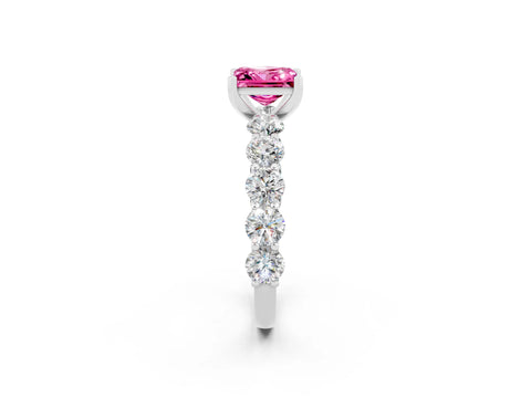 White gold Princess Cut Pink Sapphire Prong Setting with Side Stones on a Pave Band_26