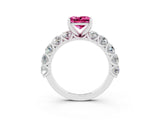 White gold Princess Cut Pink Sapphire Prong Setting with Side Stones on a Pave Band_27