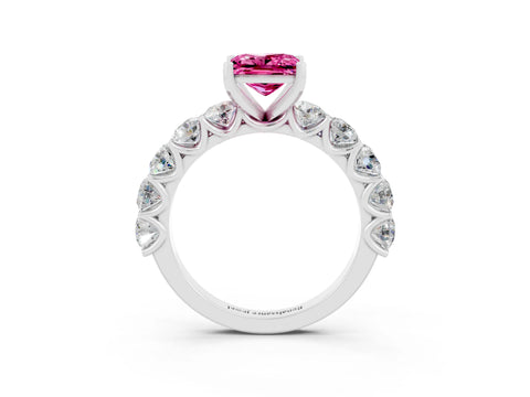 White gold Princess Cut Pink Sapphire Prong Setting with Side Stones on a Pave Band_27