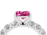 White gold Princess Cut Pink Sapphire Prong Setting with Side Stones on a Pave Band_28