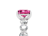 White gold Princess Cut Pink Sapphire Prong Setting with Side Stones on a Pave Band_29