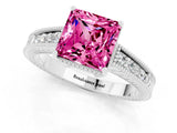 White gold Princess Cut Pink Sapphire Ring with Milgrain Pavé Band and Four-Prong Setting_37