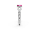 White gold Princess Cut Pink Sapphire Ring with Milgrain Pavé Band and Four-Prong Setting_38