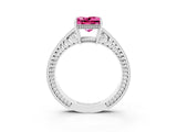 White gold Princess Cut Pink Sapphire Ring with Milgrain Pavé Band and Four-Prong Setting_39
