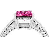 White gold Princess Cut Pink Sapphire Ring with Milgrain Pavé Band and Four-Prong Setting_40