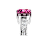 White gold Princess Cut Pink Sapphire Ring with Milgrain Pavé Band and Four-Prong Setting_41