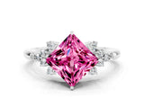 White gold Princess Cut Pink Sapphire Ring with Side Stones and Four-Prong Setting_60