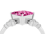 White gold Princess Cut Pink Sapphire Ring with Side Stones and Four-Prong Setting_64