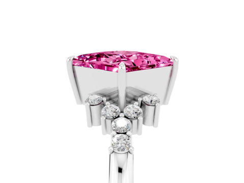 White gold Princess Cut Pink Sapphire Ring with Side Stones and Four-Prong Setting_65