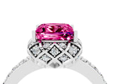 White gold Princess Cut Pink Sapphire Scalloped Halo Engagement Ring with Round Shared Prong Band_16