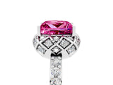 White gold Princess Cut Pink Sapphire Scalloped Halo Engagement Ring with Round Shared Prong Band_17