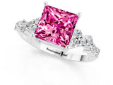 White gold Princess Cut Pink Sapphire Scattered Round Accent Ring with Prong Setting_25