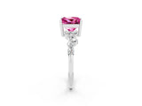White gold Princess Cut Pink Sapphire Scattered Round Accent Ring with Prong Setting_26