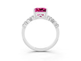 White gold Princess Cut Pink Sapphire Scattered Round Accent Ring with Prong Setting_27