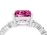 White gold Princess Cut Pink Sapphire Scattered Round Accent Ring with Prong Setting_28