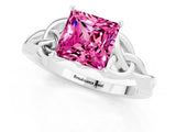 White gold Princess Cut Pink Sapphire Solitaire Celtic Knot Ring with Four-Prong Setting_37