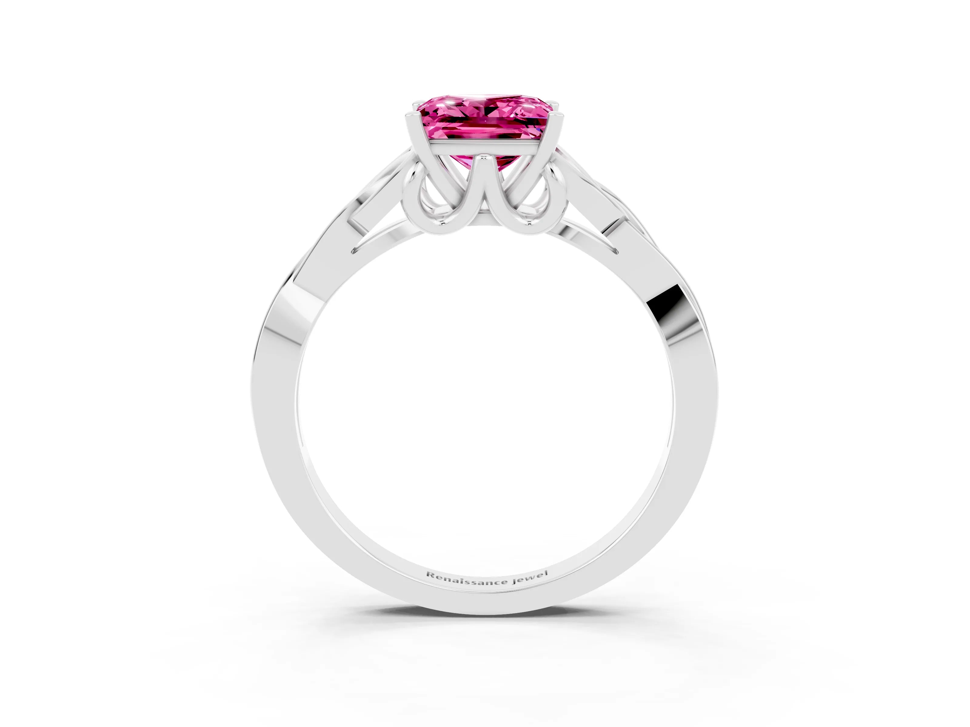 White gold Princess Cut Pink Sapphire Solitaire Celtic Knot Ring with Four-Prong Setting_39
